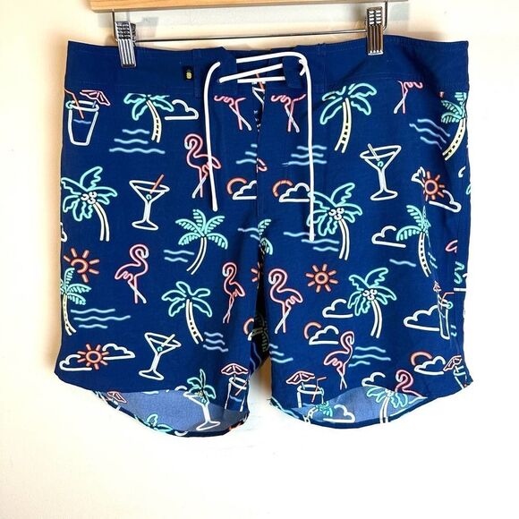Chubbies‎ Neon Lights Linerless Navy Swim Trunks Men’s EUC 35 x 6.5 - Picture 1 of 8